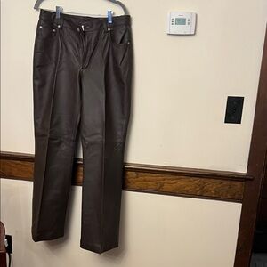 Dark Brown real cow hide Leather boot cut/ almost straight Leg Pants.